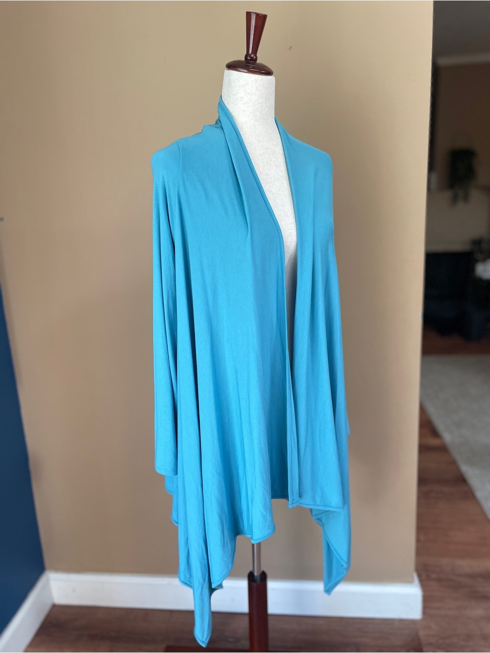 J Jill NEW Cardigan Open Front Small Blue Asymmetric Hanky Hem Stretch NWT